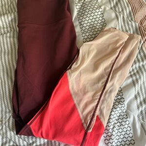 Fabletics colorblock Leggings in Burgundy and Pink